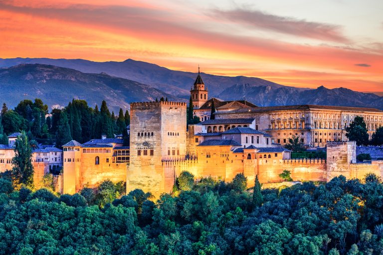 Alhambra,Of,Granada,,Spain.,Alhambra,Fortress,At,Sunset.